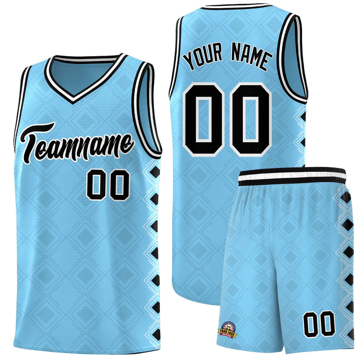 Custom Light Blue Side Blocks Sports Uniform Basketball Jersey