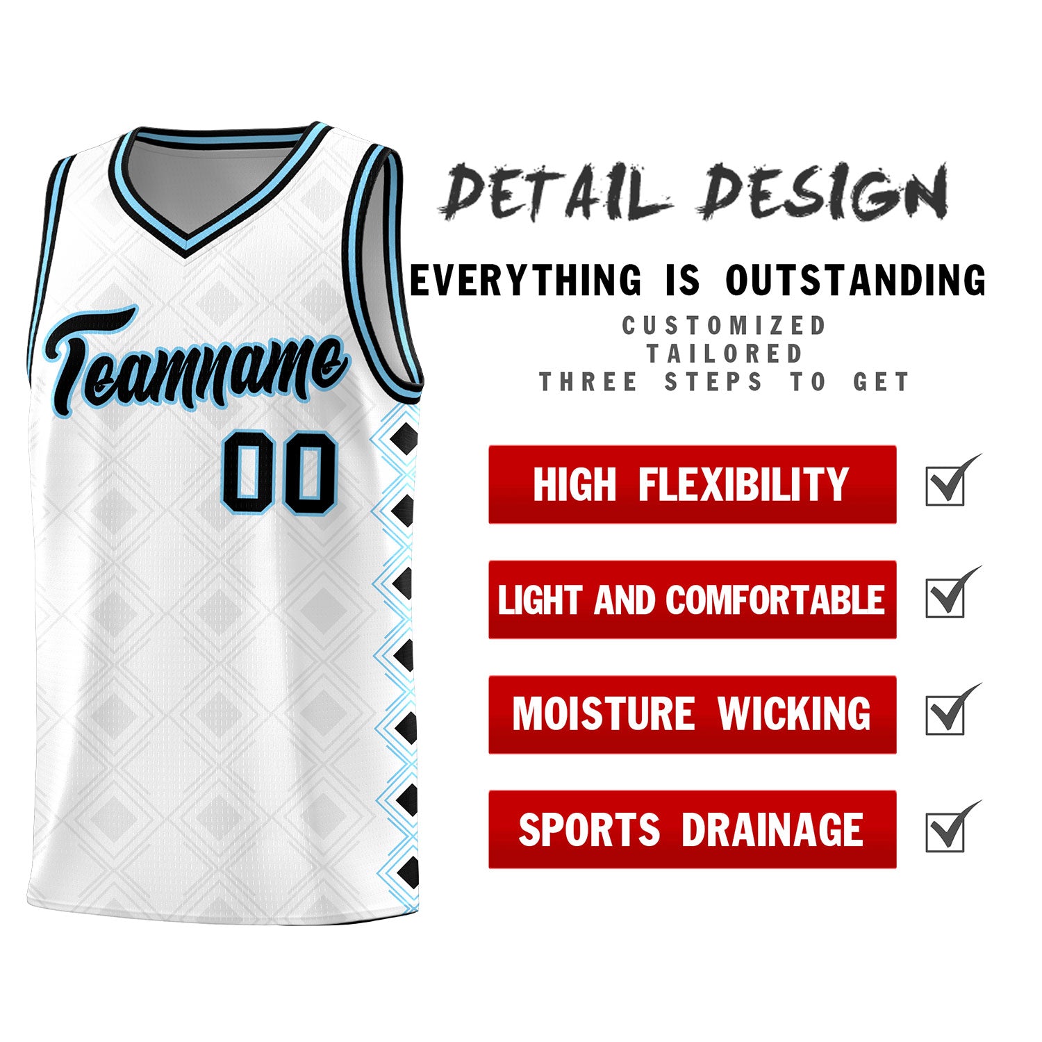 Custom White Side Blocks Sports Uniform Basketball Jersey