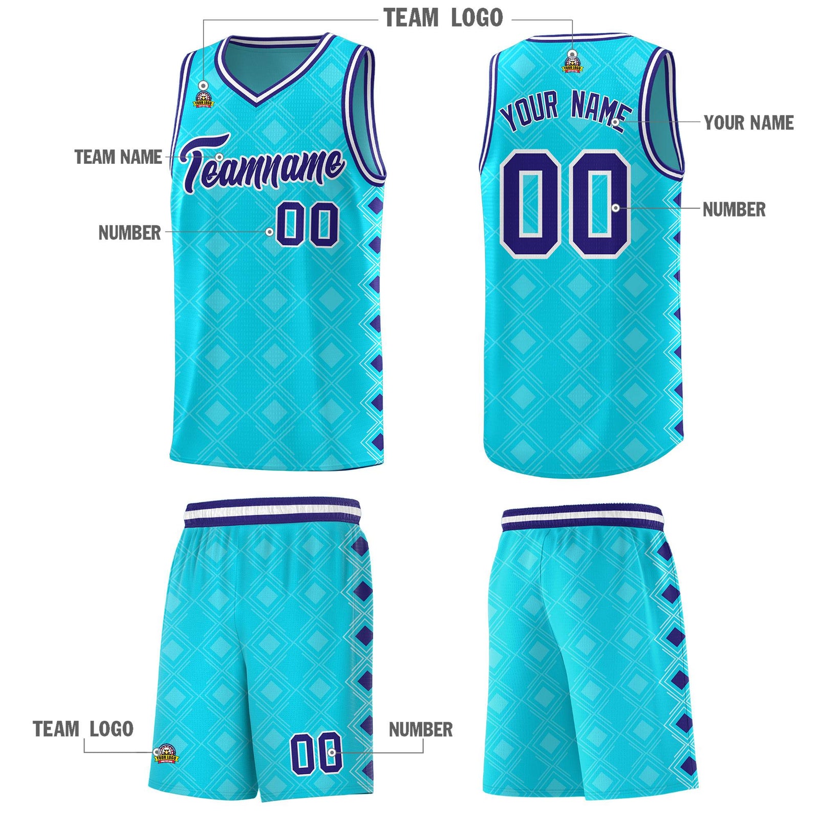 Custom Sky Blue Side Blocks Sports Uniform Basketball Jersey