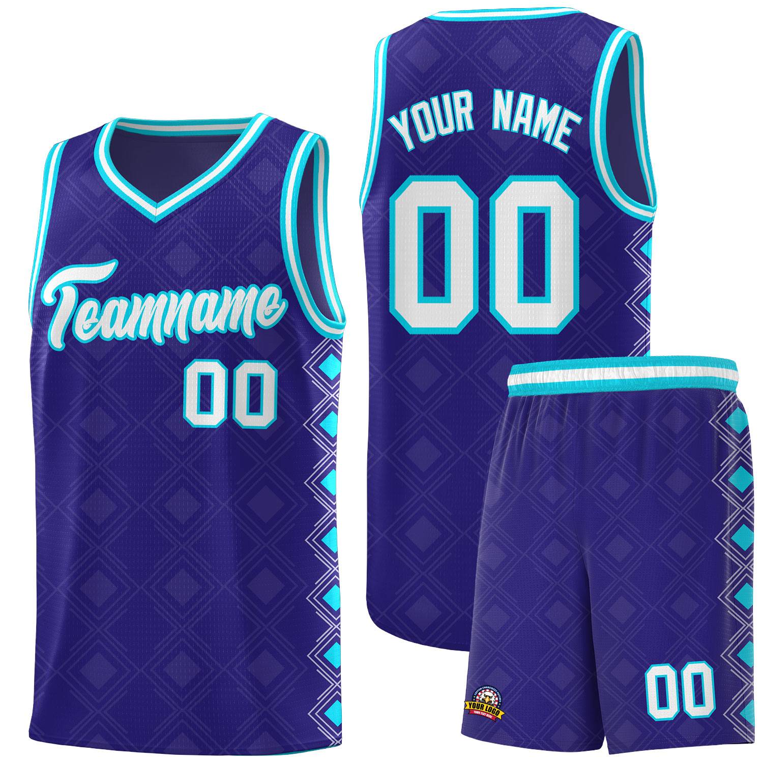 Custom Royal Side Blocks Sports Uniform Basketball Jersey