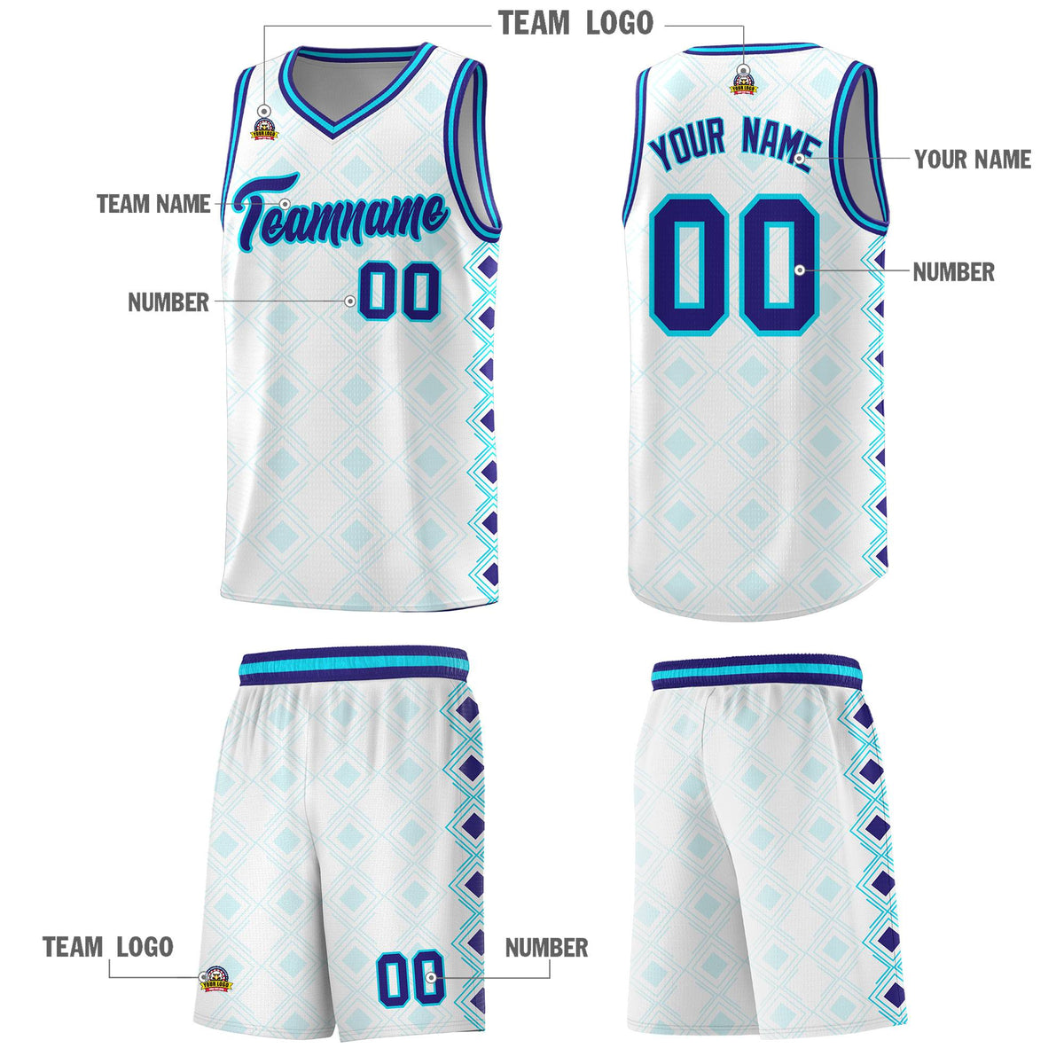 Custom White Side Blocks Sports Uniform Basketball Jersey