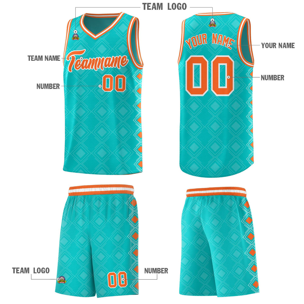 Custom Aqua Side Blocks Sports Uniform Basketball Jersey