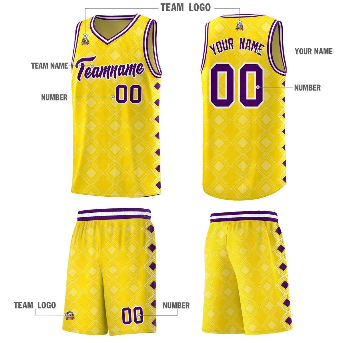 Custom Gold Side Blocks Sports Uniform Basketball Jersey