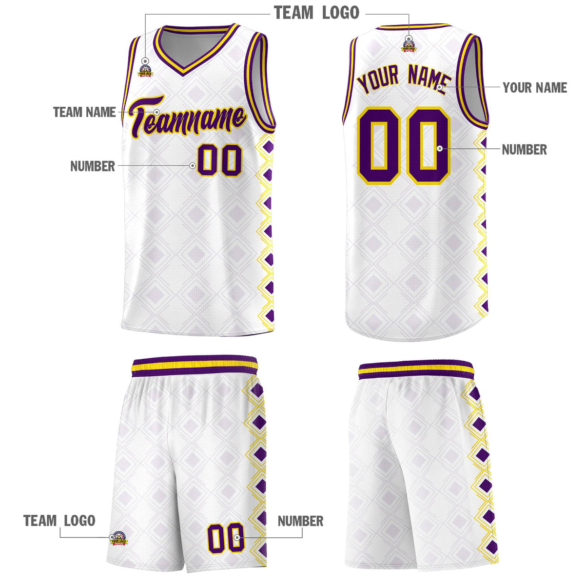 Custom White Side Blocks Sports Uniform Basketball Jersey