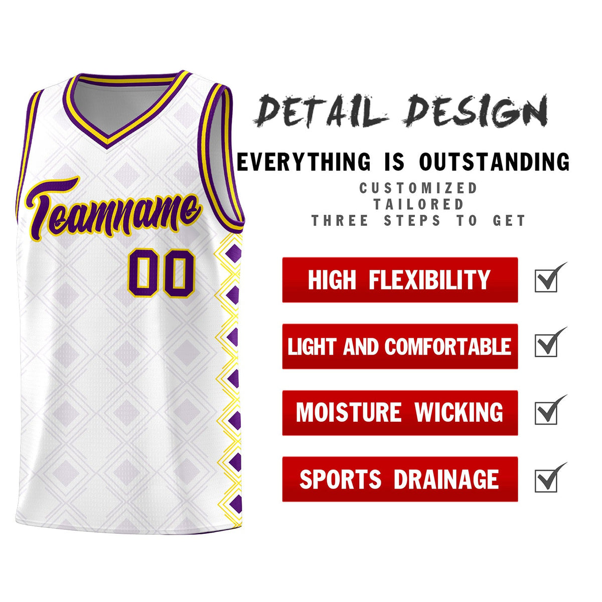 Custom White Side Blocks Sports Uniform Basketball Jersey