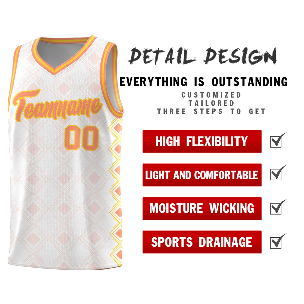 Custom White Side Blocks Sports Uniform Basketball Jersey
