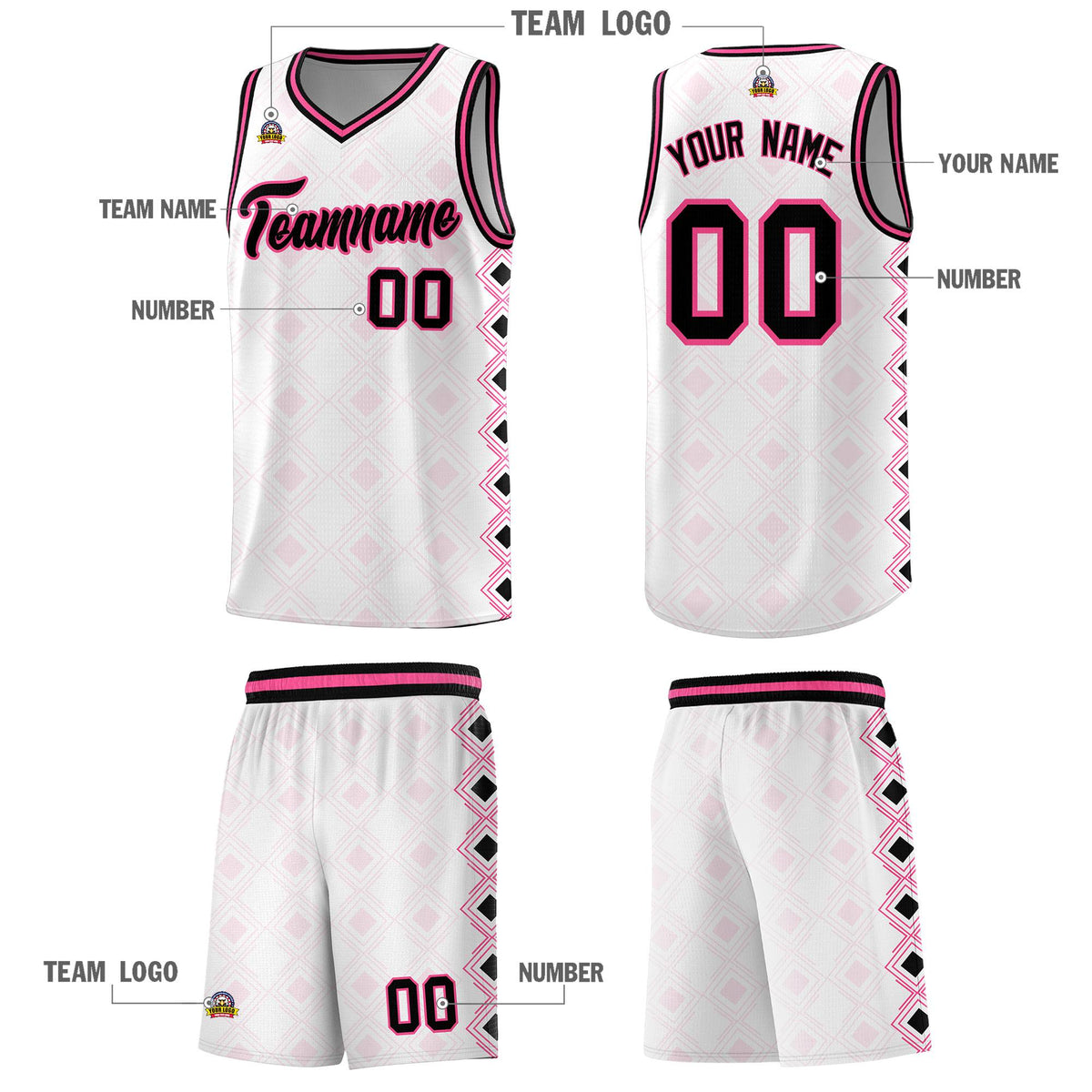 Custom White Side Blocks Sports Uniform Basketball Jersey