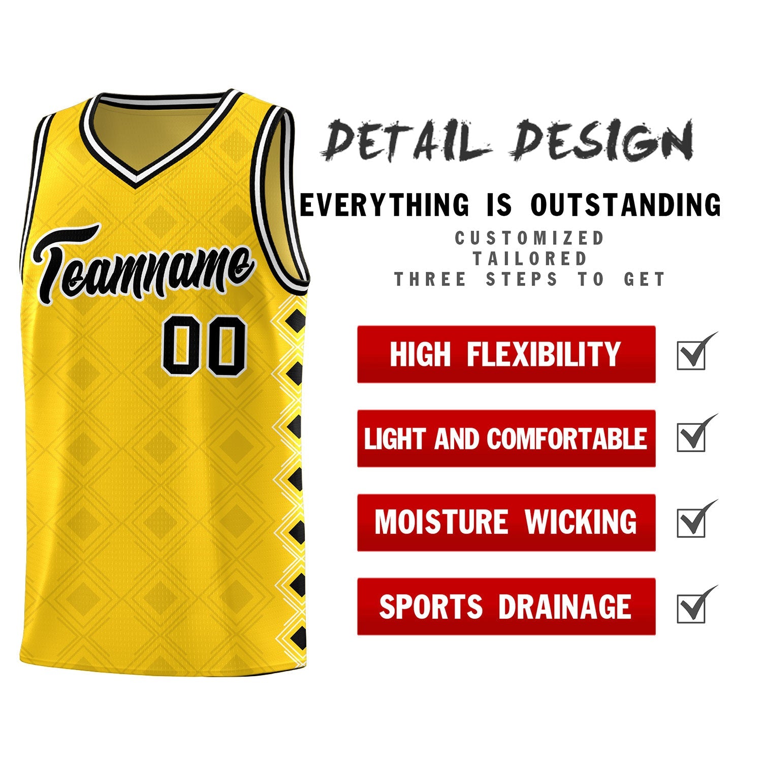 Custom Gold Side Blocks Sports Uniform Basketball Jersey