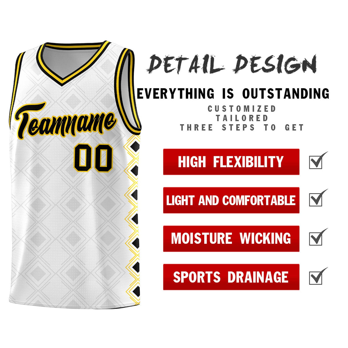 Custom White Side Blocks Sports Uniform Basketball Jersey