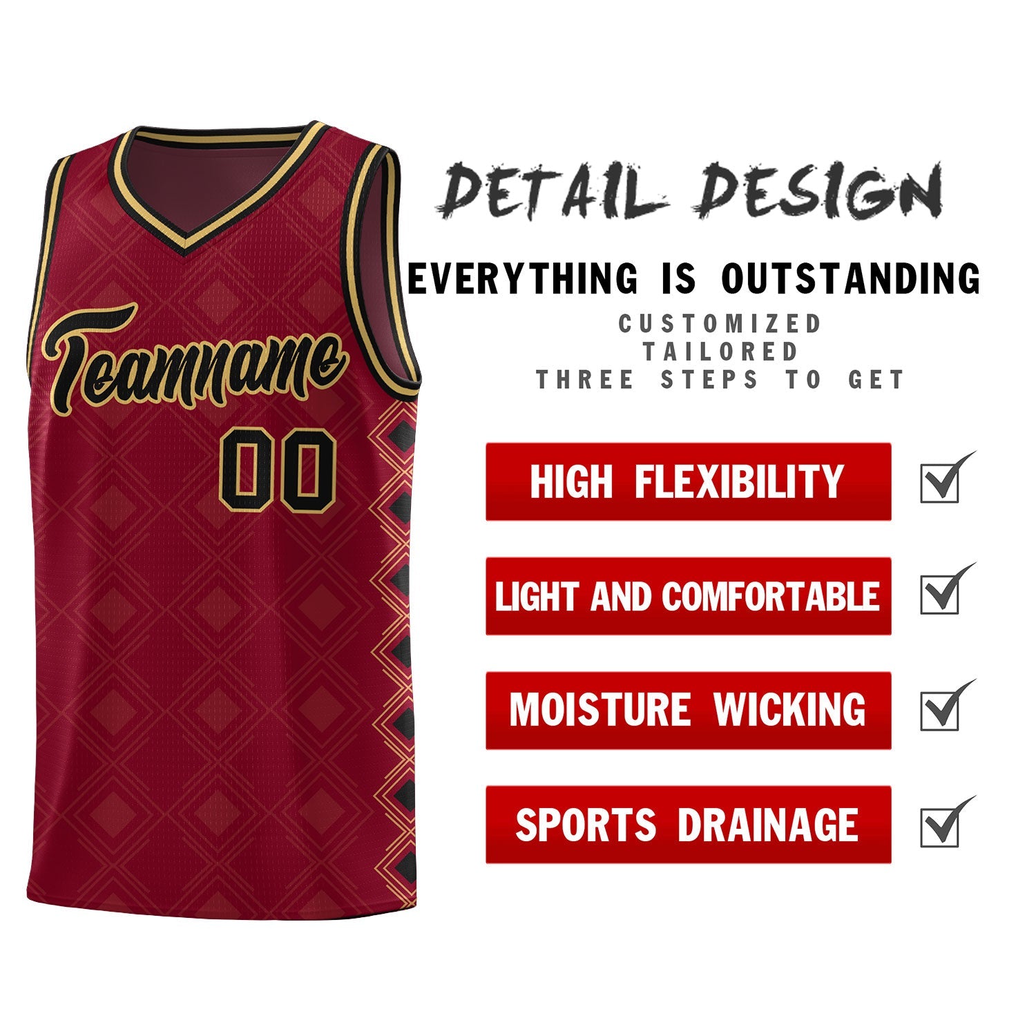 Custom Crimson Side Blocks Sports Uniform Basketball Jersey