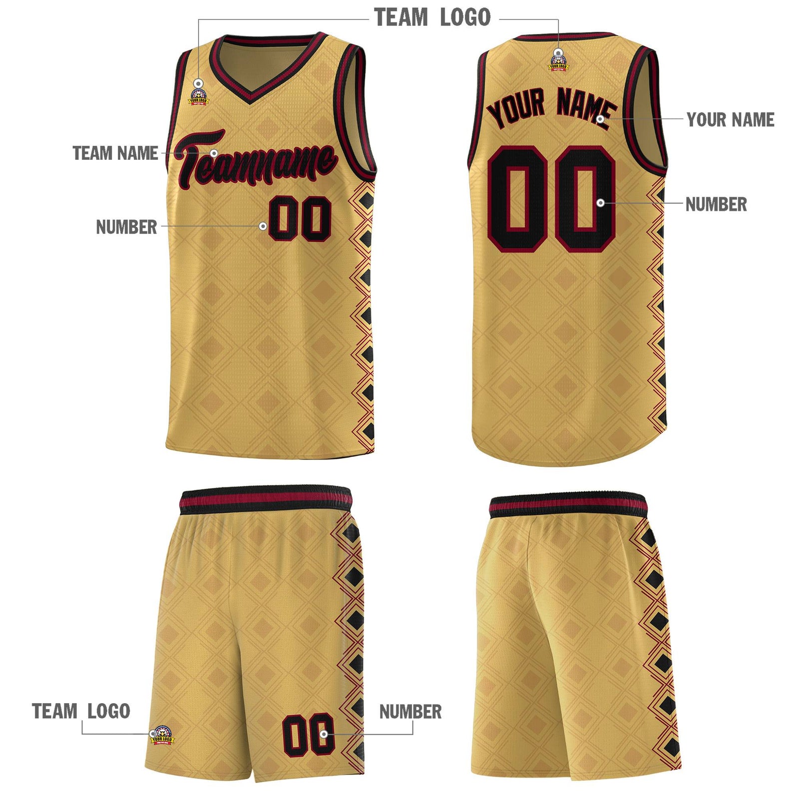 Custom Old Gold Side Blocks Sports Uniform Basketball Jersey