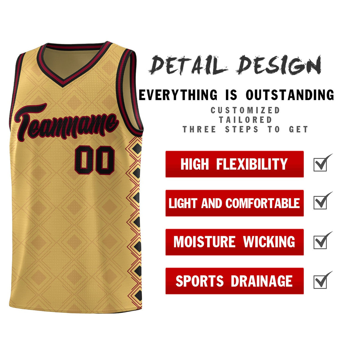Custom Old Gold Side Blocks Sports Uniform Basketball Jersey