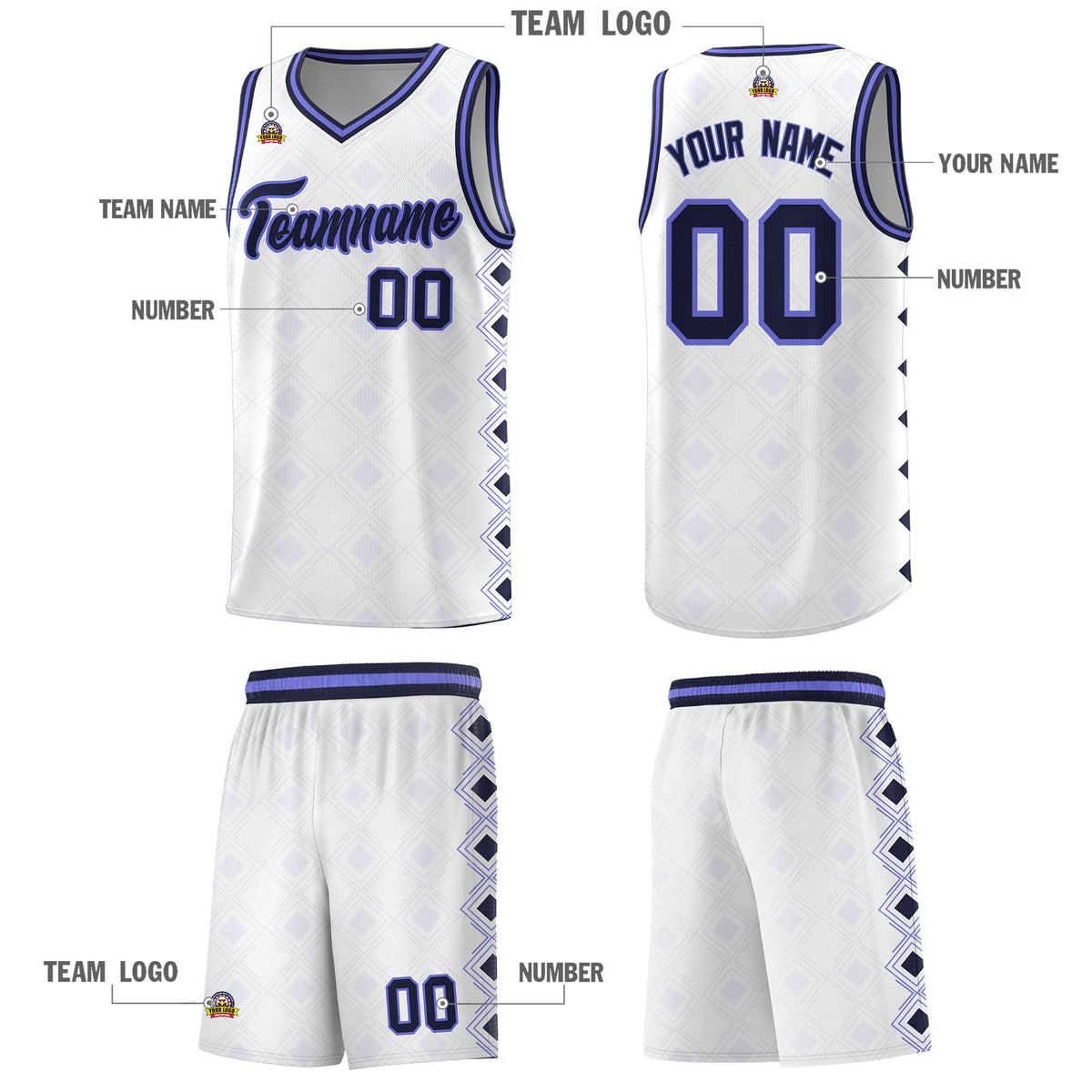 Custom White Side Blocks Sports Uniform Basketball Jersey