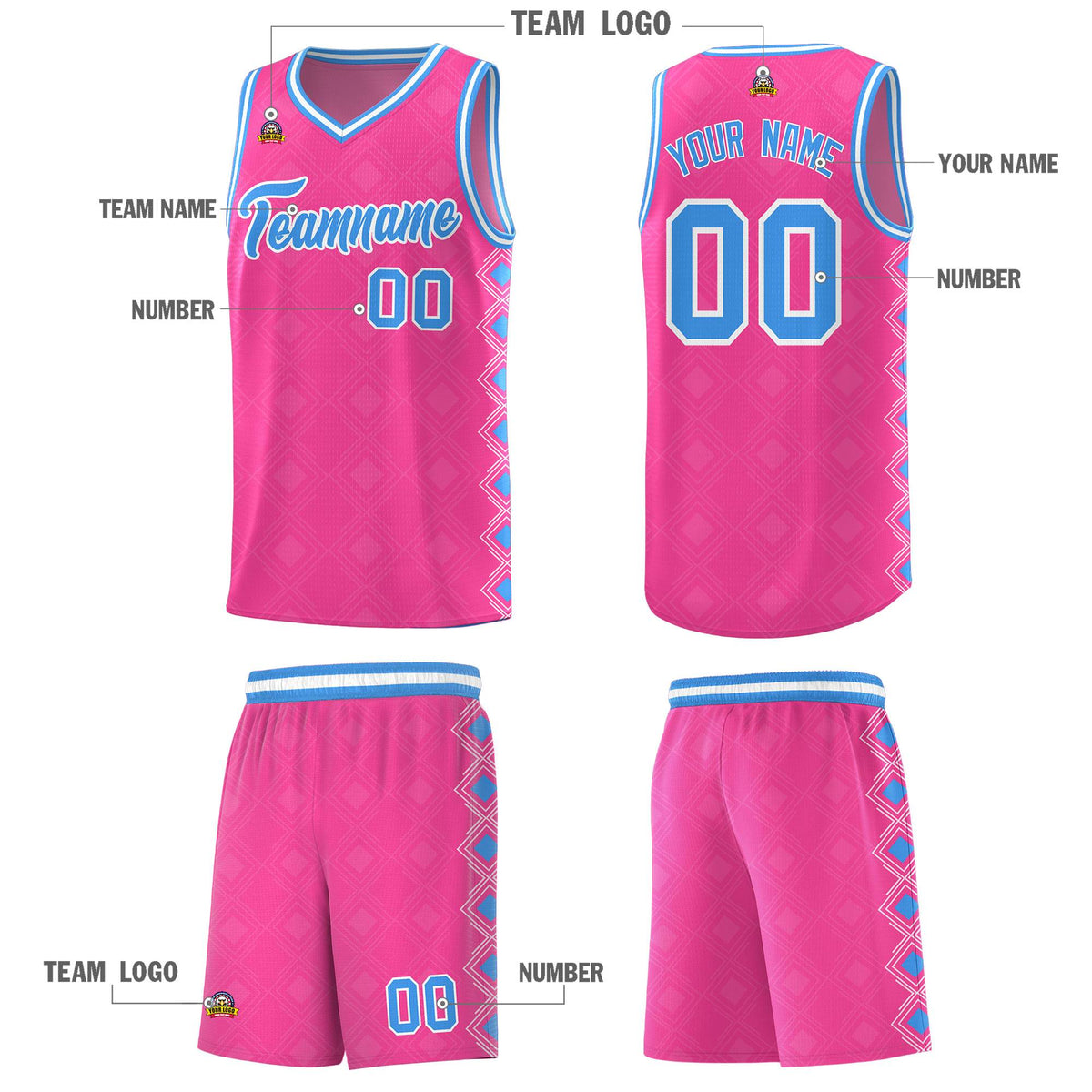 Custom Pink Side Blocks Sports Uniform Basketball Jersey