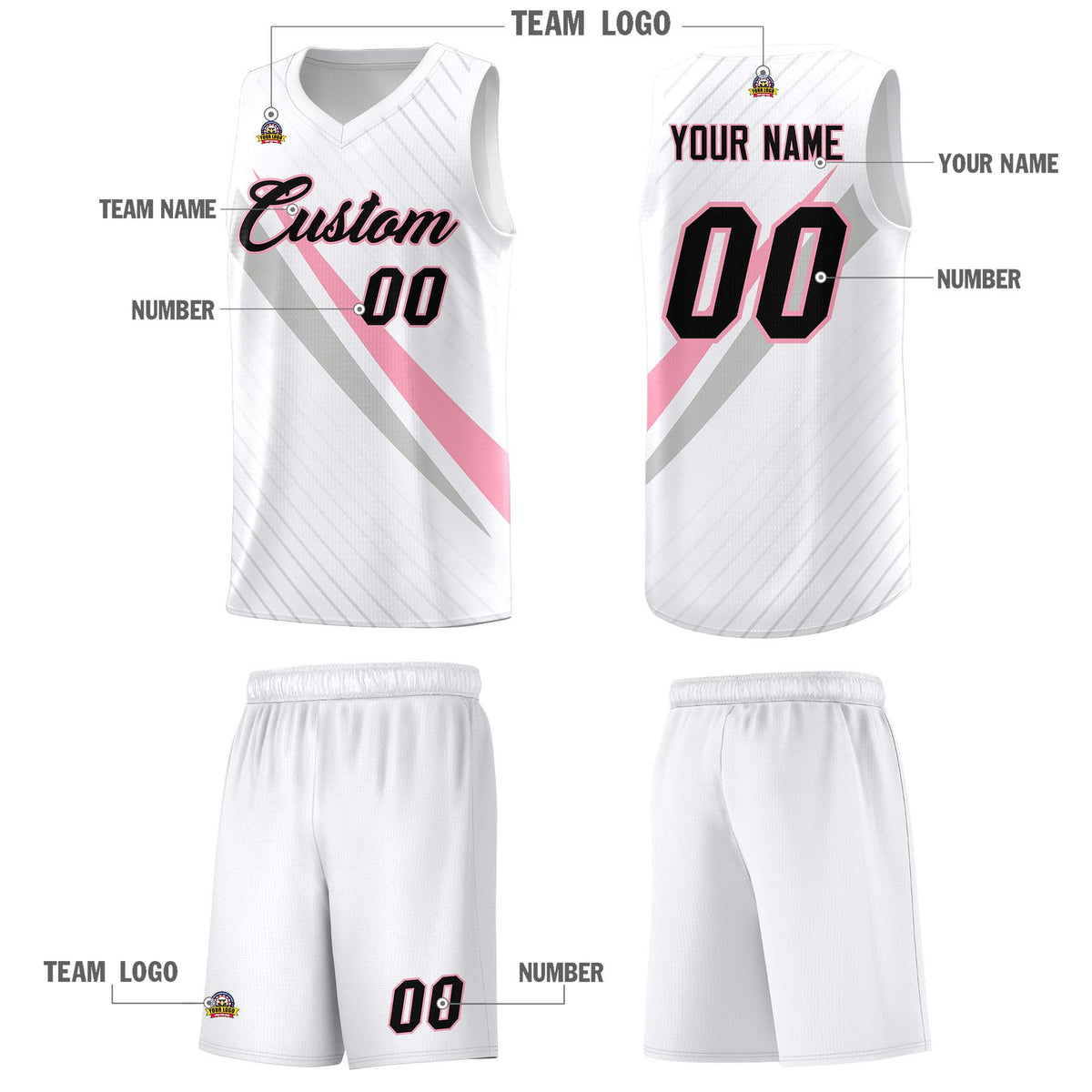 Custom White Diagonal Pinstripe Pattern Color Block Sports Uniform Basketball Jersey