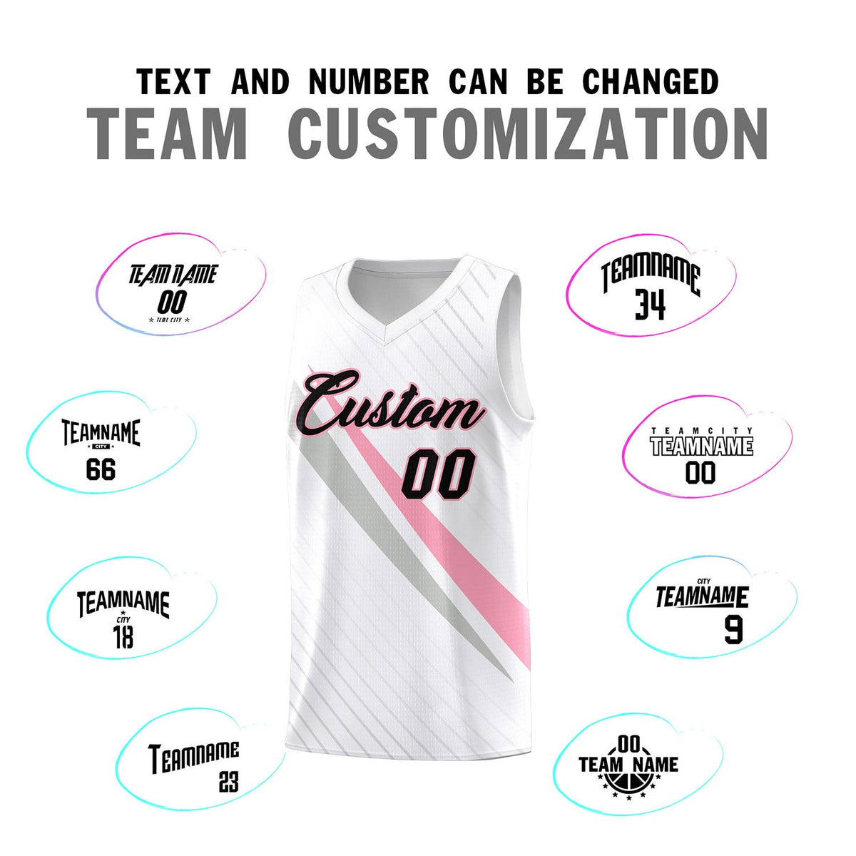 Custom White Diagonal Pinstripe Pattern Color Block Sports Uniform Basketball Jersey