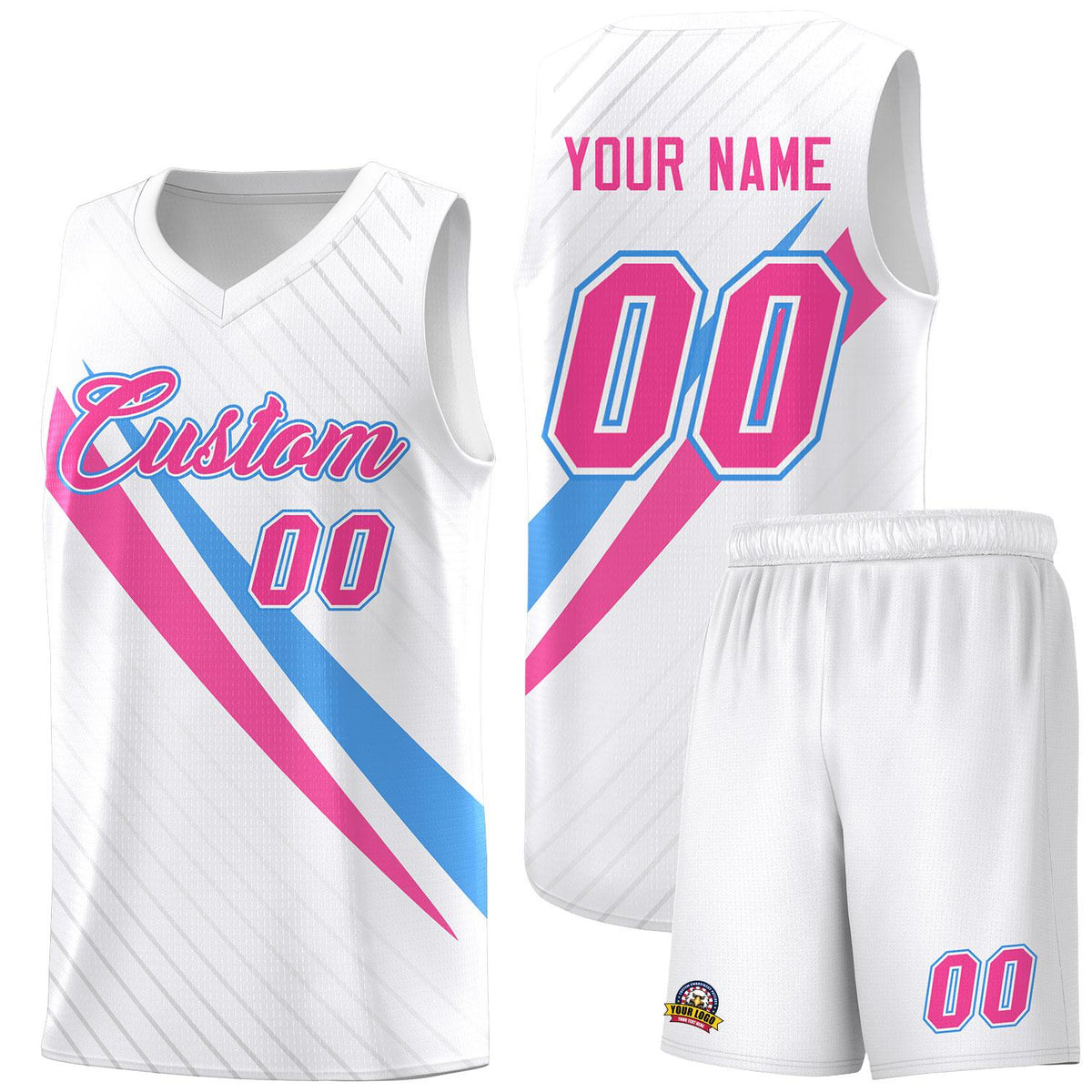 Custom White Diagonal Pinstripe Pattern Color Block Sports Uniform Basketball Jersey