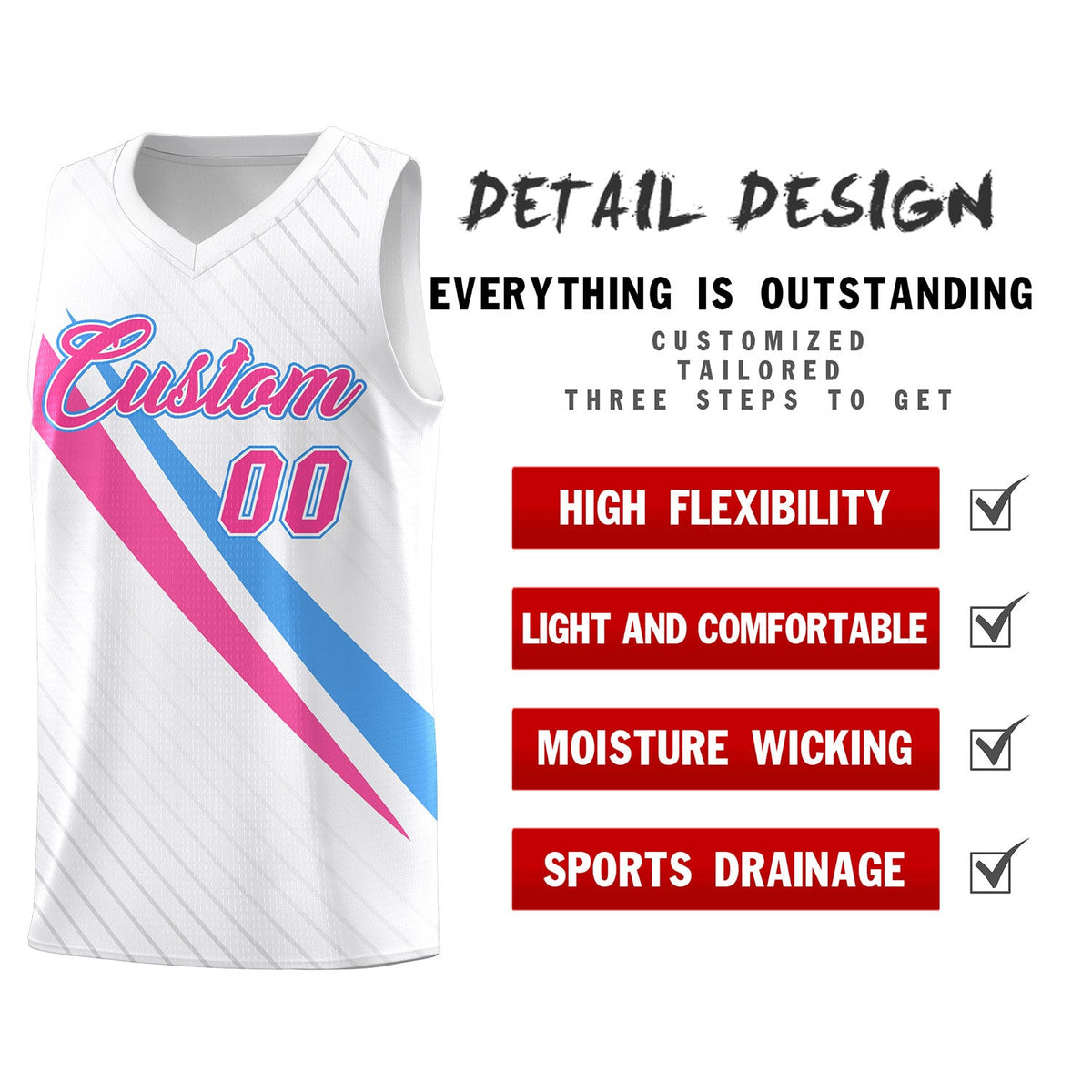 Custom White Diagonal Pinstripe Pattern Color Block Sports Uniform Basketball Jersey