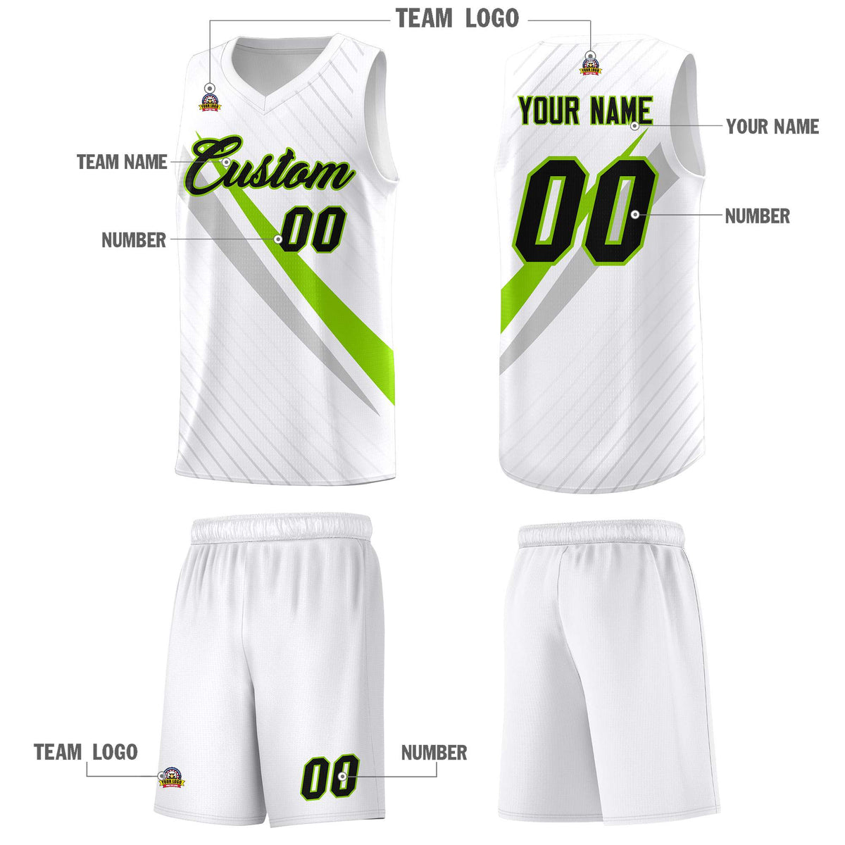 Custom White Diagonal Pinstripe Pattern Color Block Sports Uniform Basketball Jersey
