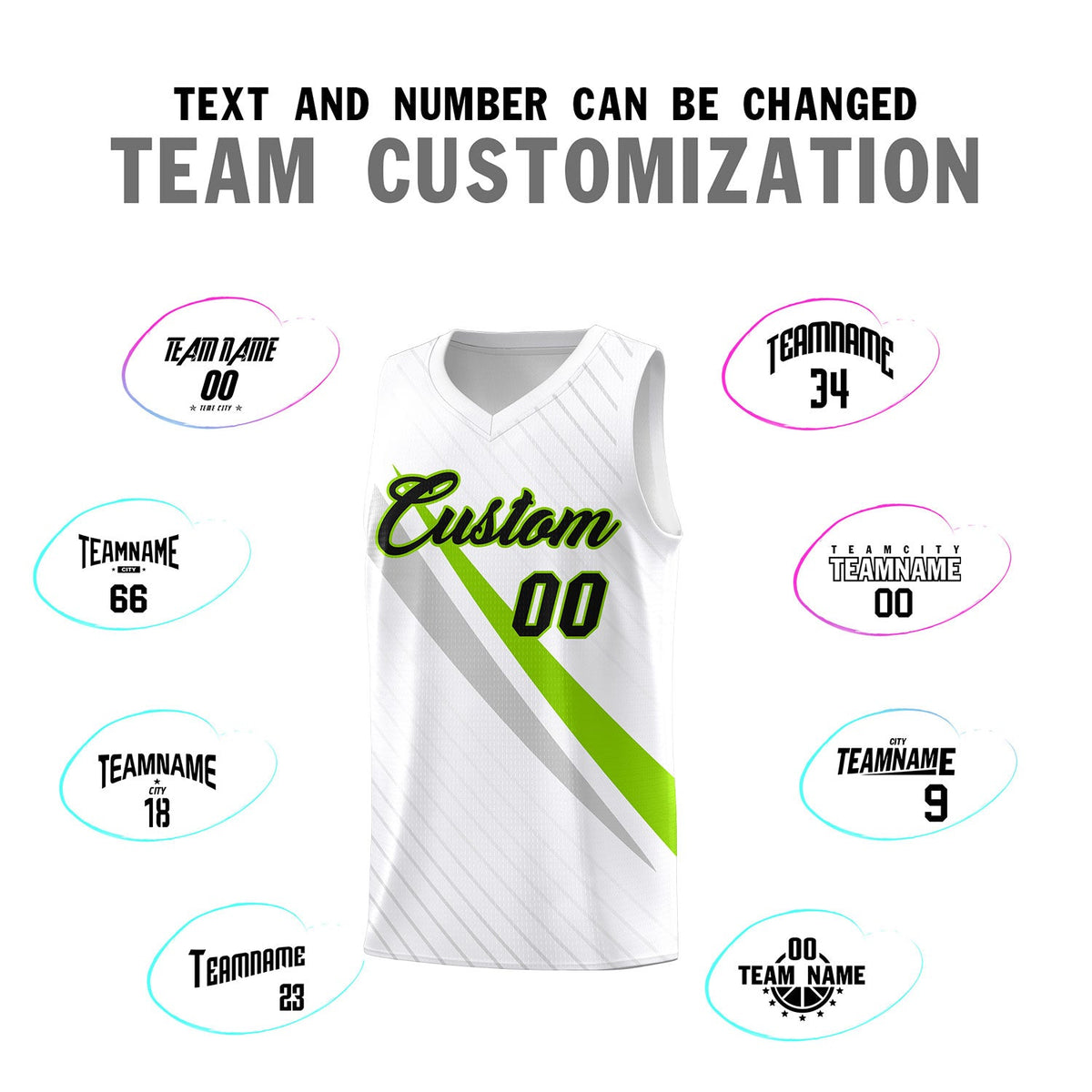Custom White Diagonal Pinstripe Pattern Color Block Sports Uniform Basketball Jersey