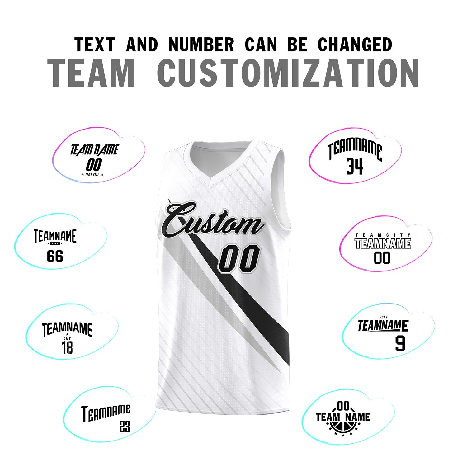 Custom White Diagonal Pinstripe Pattern Color Block Sports Uniform Basketball Jersey