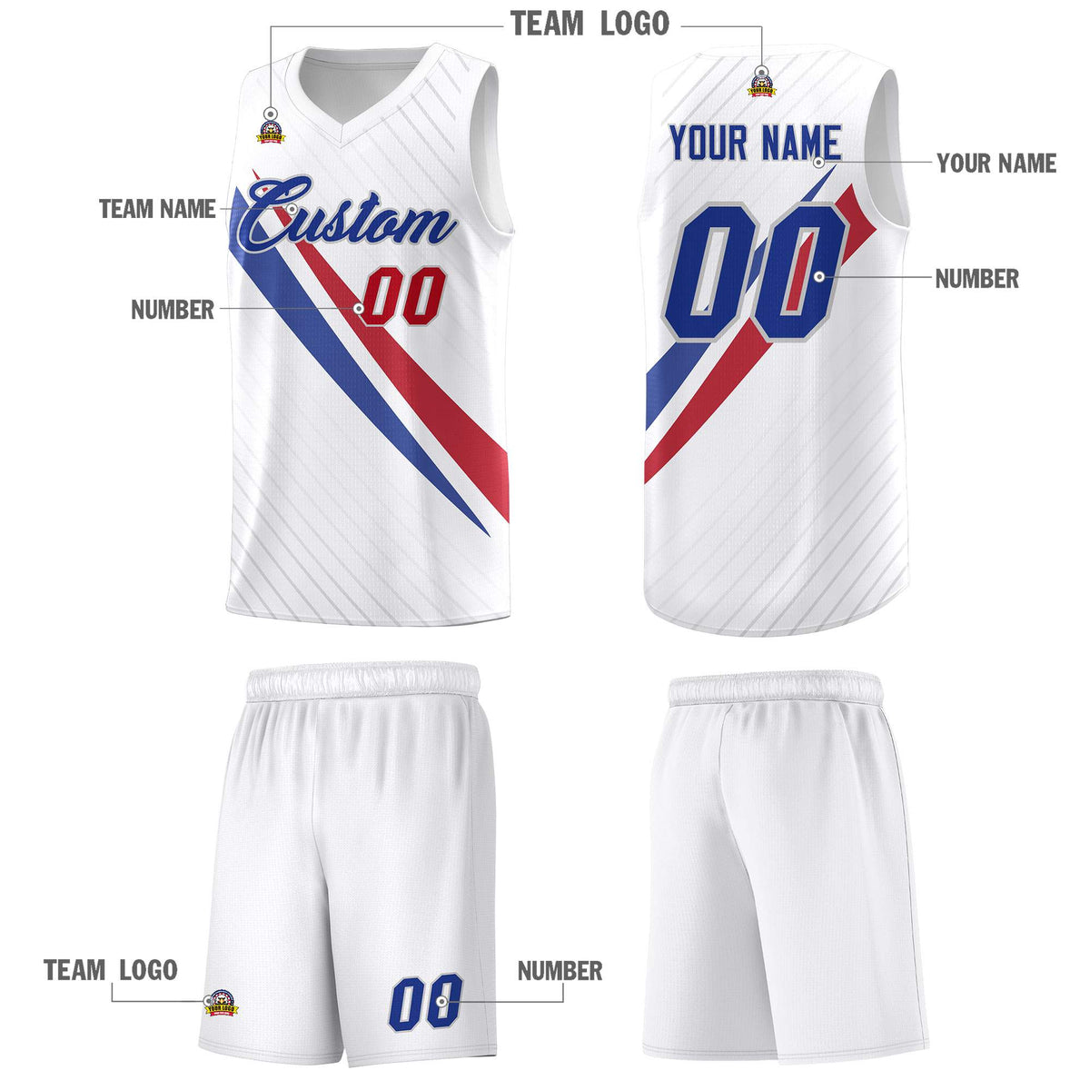Custom White Diagonal Pinstripe Pattern Color Block Sports Uniform Basketball Jersey