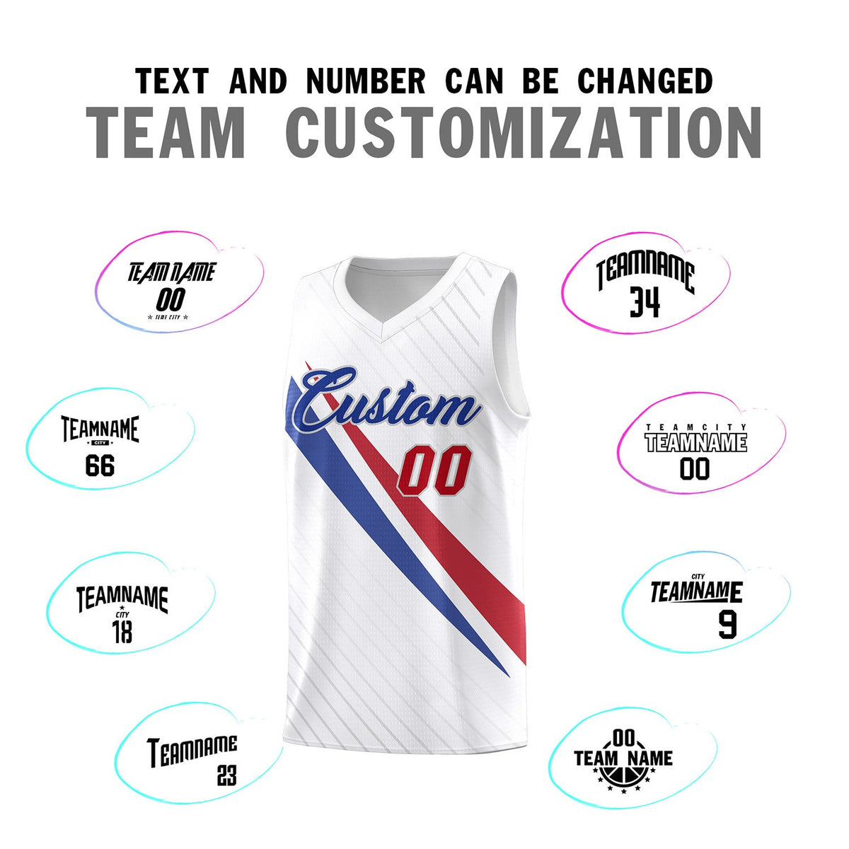 Custom White Diagonal Pinstripe Pattern Color Block Sports Uniform Basketball Jersey