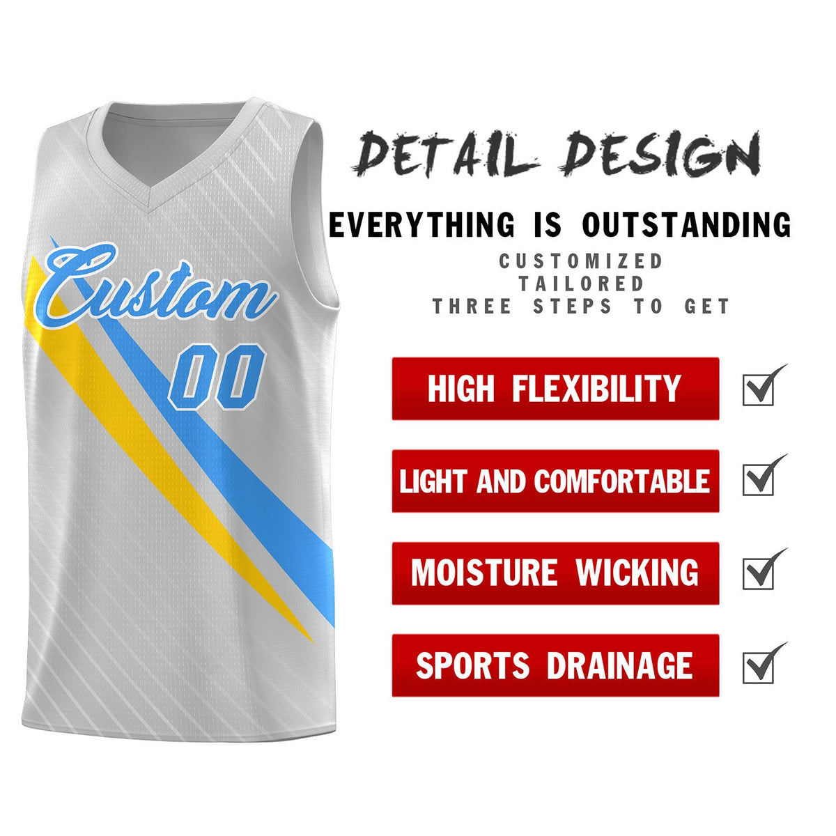 Custom Gray Diagonal Pinstripe Pattern Color Block Sports Uniform Basketball Jersey