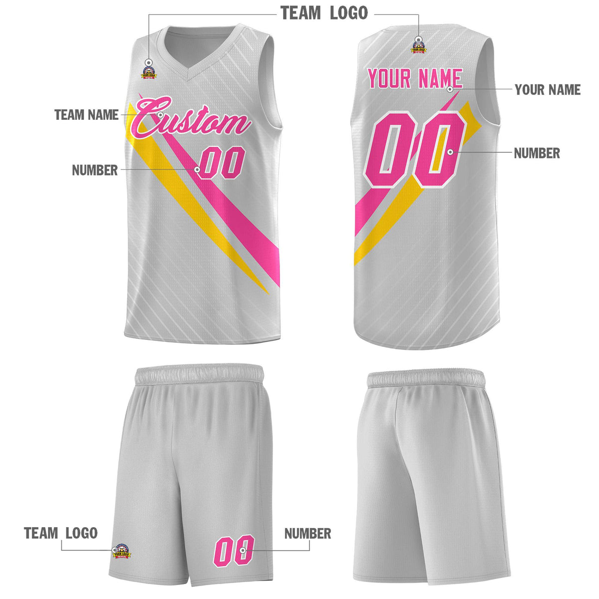 Custom Gray Diagonal Pinstripe Pattern Color Block Sports Uniform Basketball Jersey
