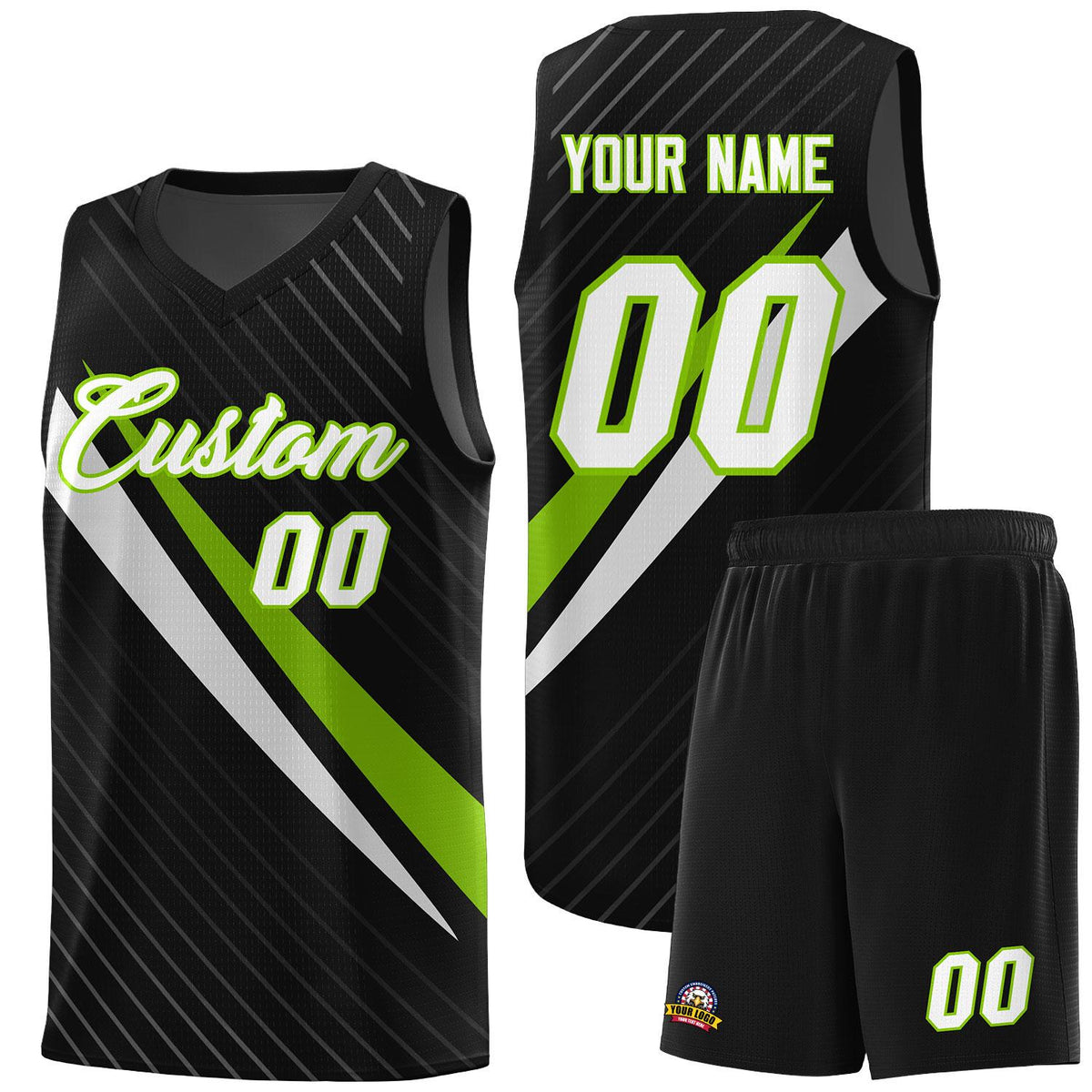 Custom Black Diagonal Pinstripe Pattern Color Block Sports Uniform Basketball Jersey