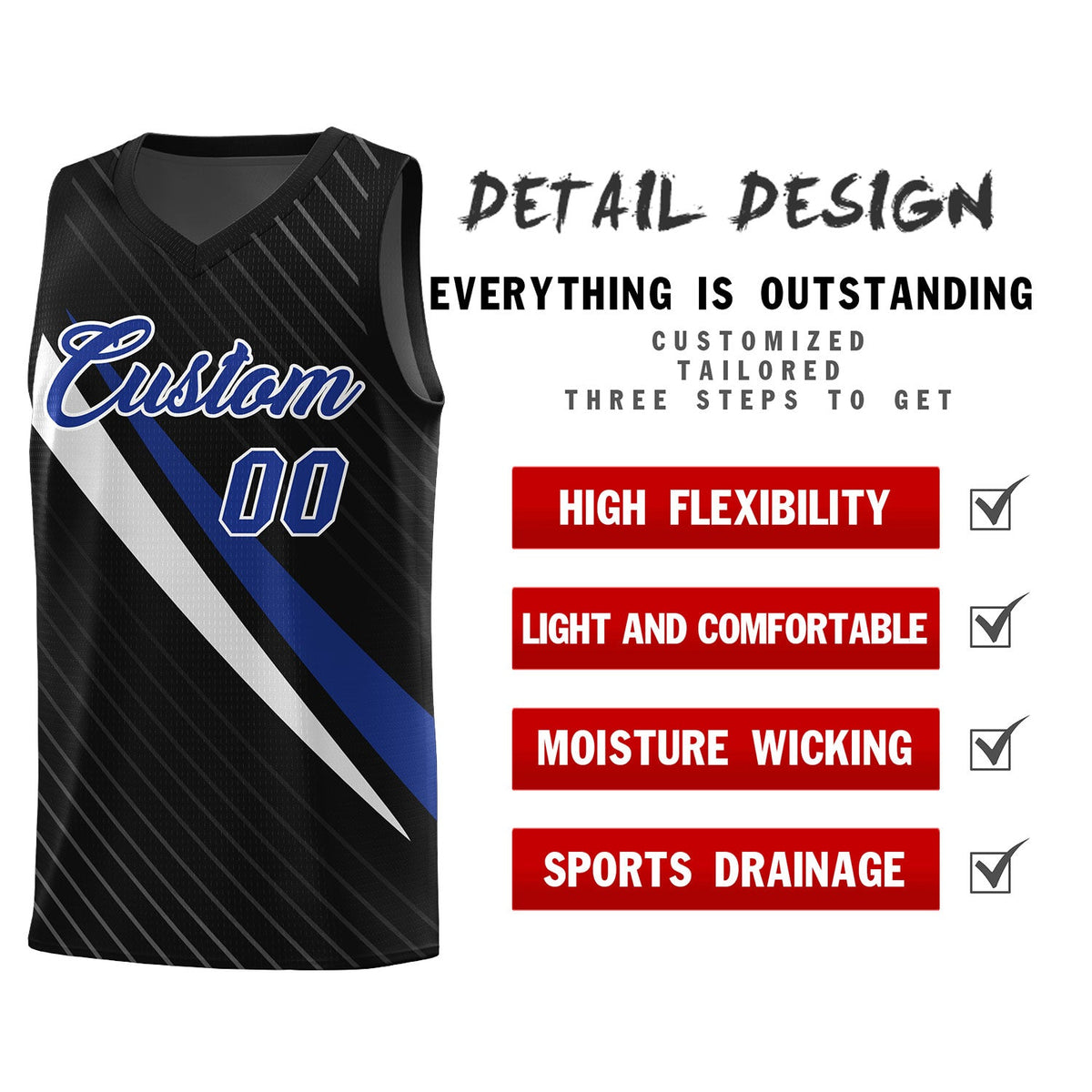 Custom Black Diagonal Pinstripe Pattern Color Block Sports Uniform Basketball Jersey