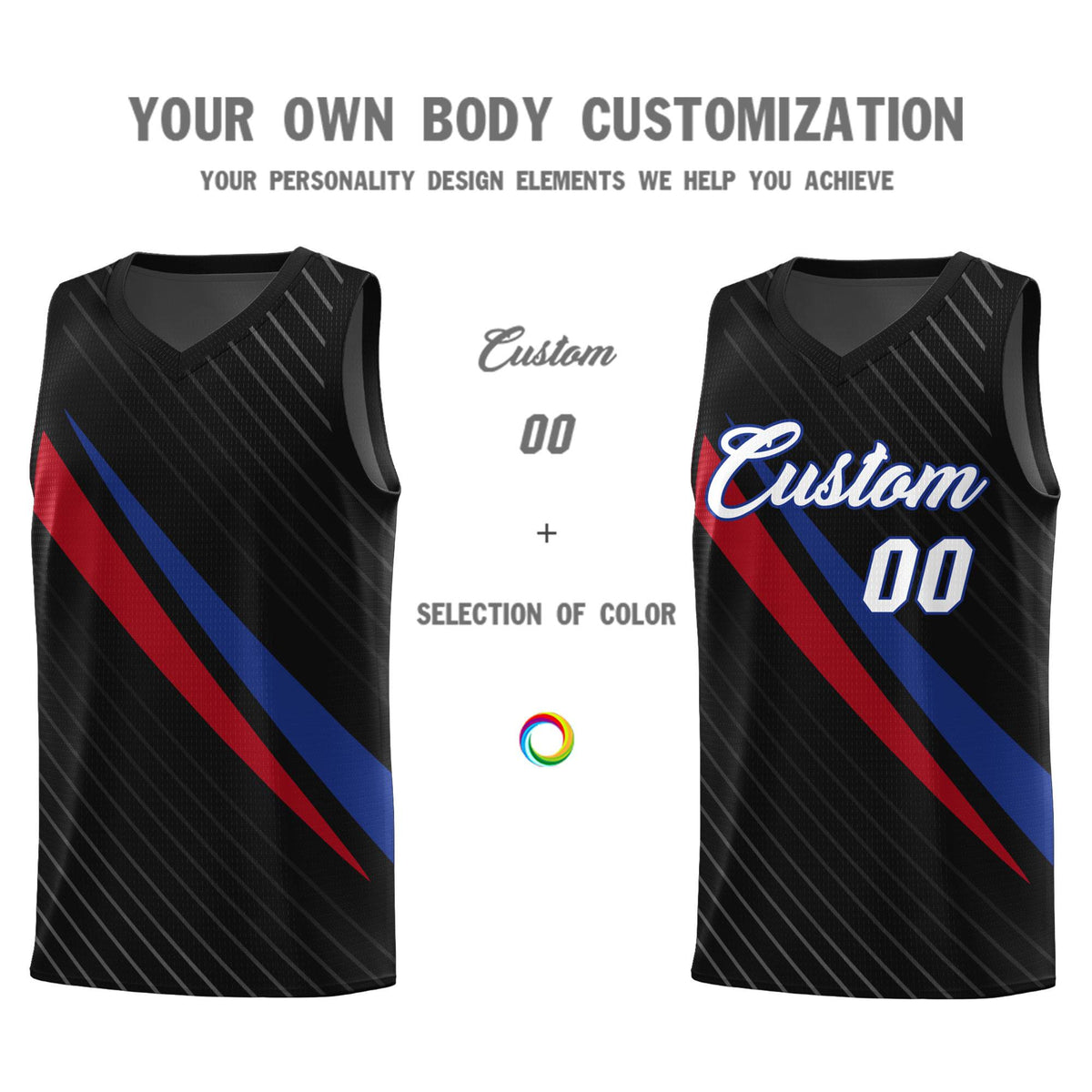 Custom Black Diagonal Pinstripe Pattern Color Block Sports Uniform Basketball Jersey