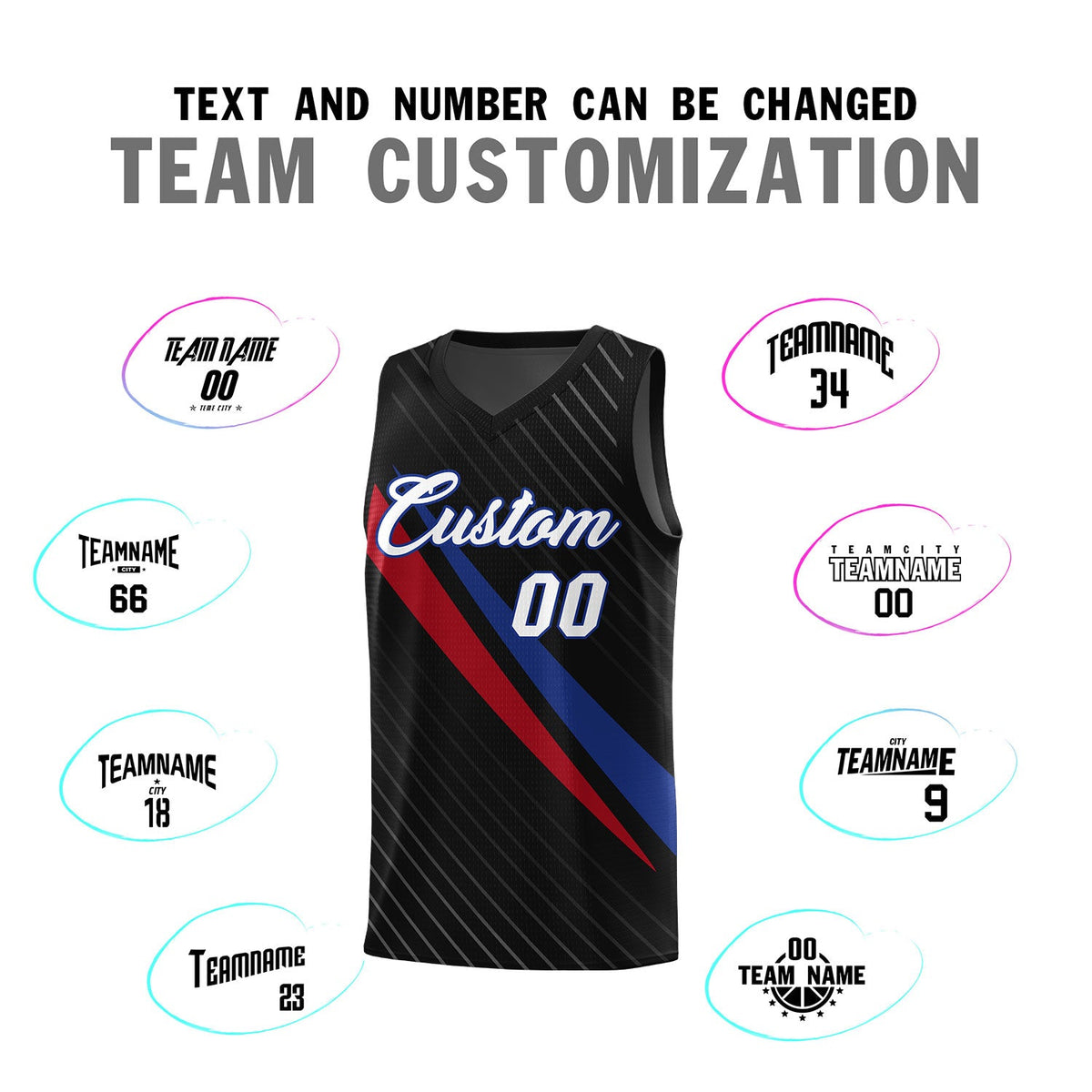 Custom Black Diagonal Pinstripe Pattern Color Block Sports Uniform Basketball Jersey