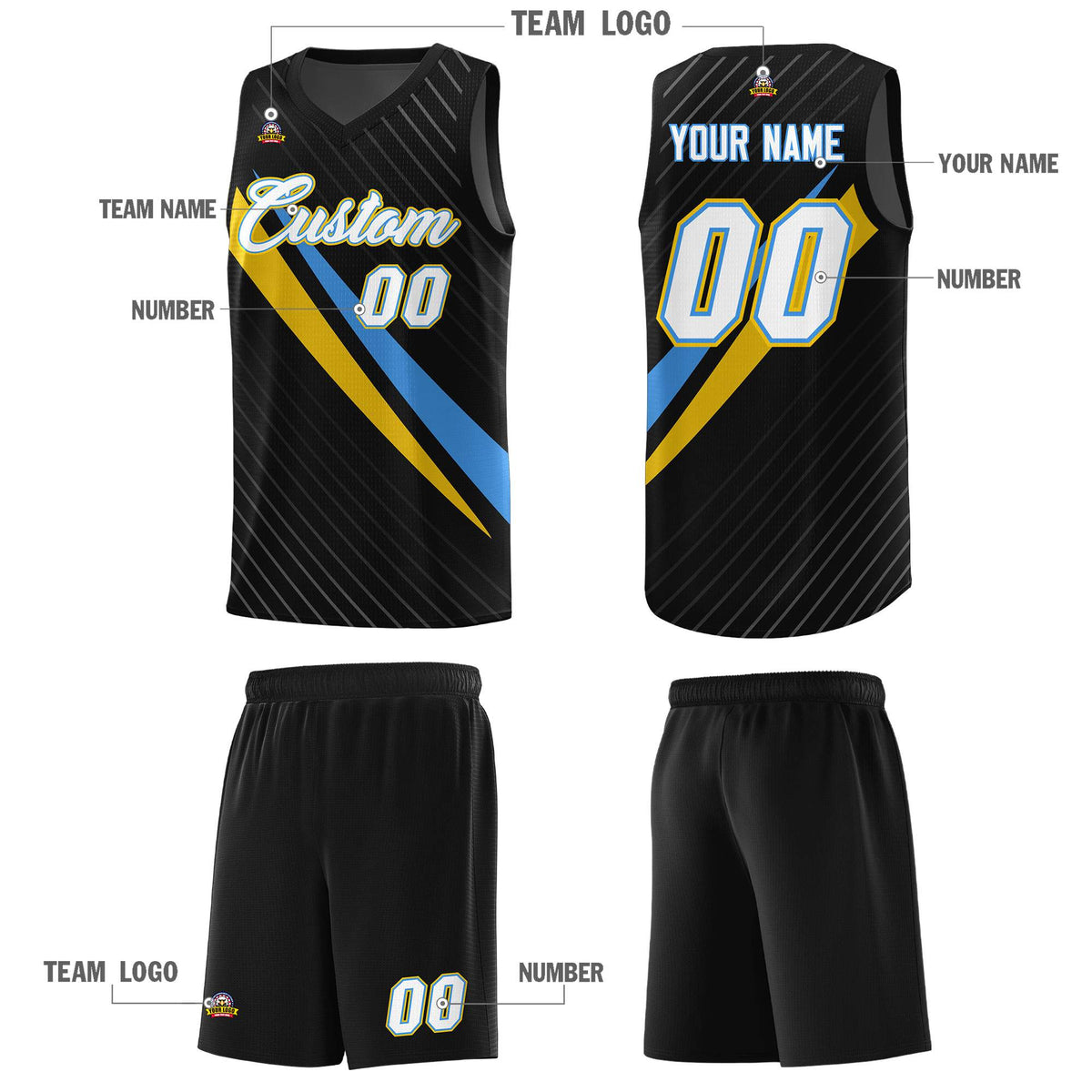 Custom Black Diagonal Pinstripe Pattern Color Block Sports Uniform Basketball Jersey