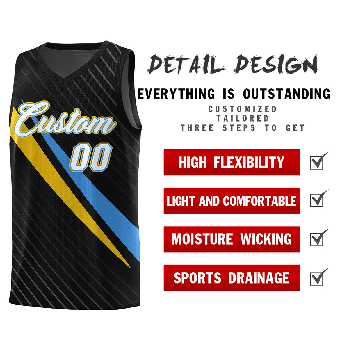Custom Black Diagonal Pinstripe Pattern Color Block Sports Uniform Basketball Jersey