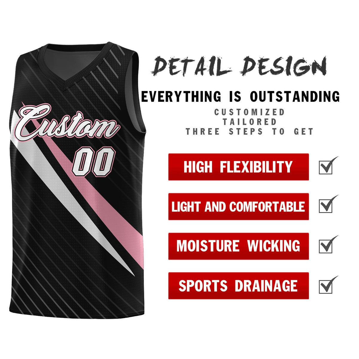 Custom Black Diagonal Pinstripe Pattern Color Block Sports Uniform Basketball Jersey
