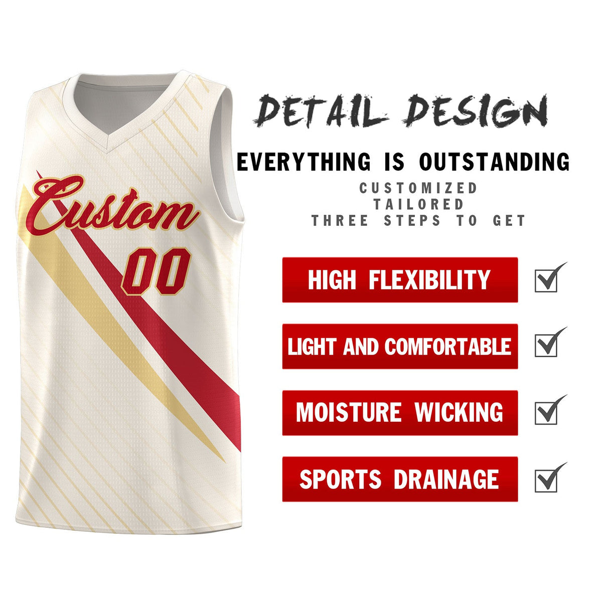 Custom Cream Diagonal Pinstripe Pattern Color Block Sports Uniform Basketball Jersey