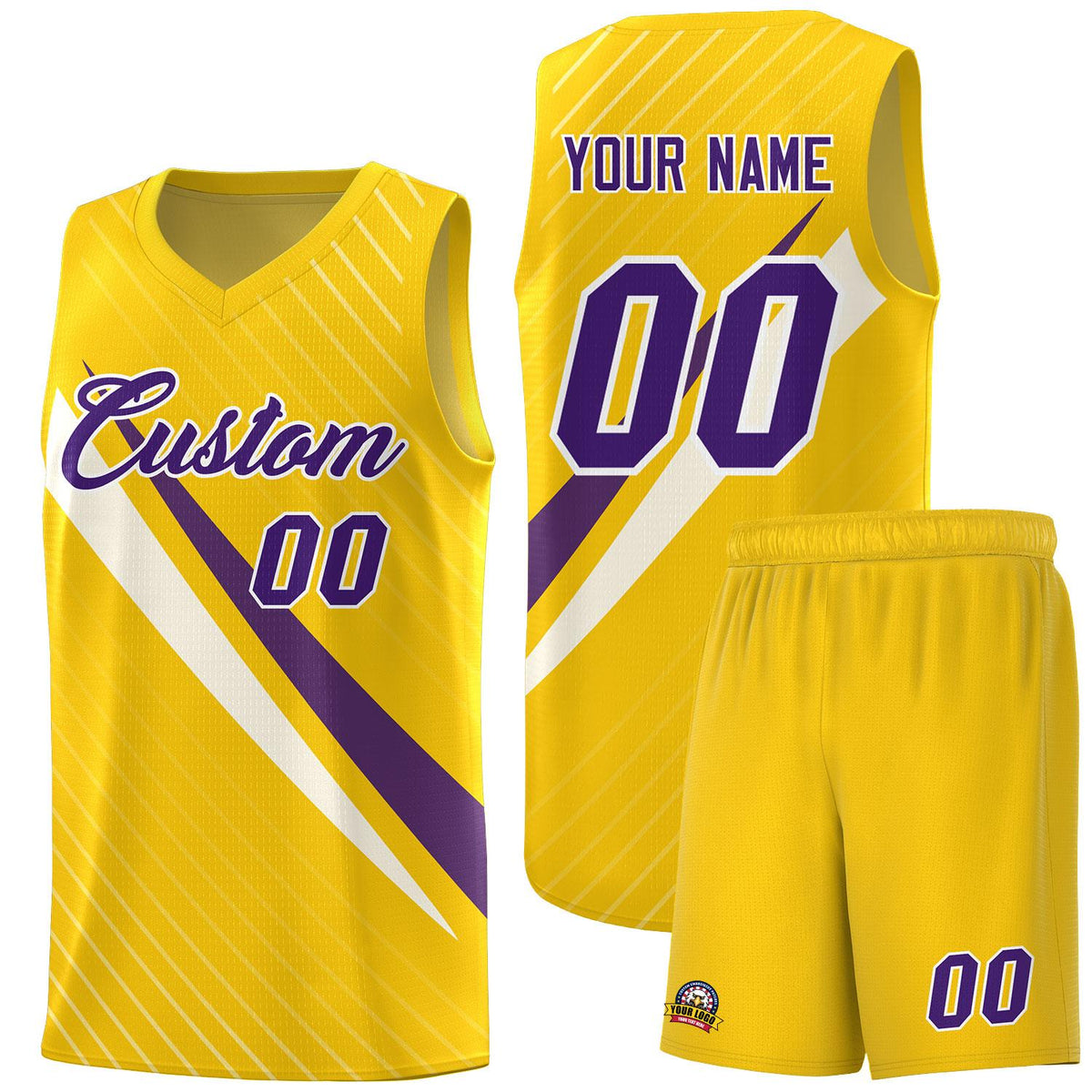 Custom Gold Diagonal Pinstripe Pattern Color Block Sports Uniform Basketball Jersey