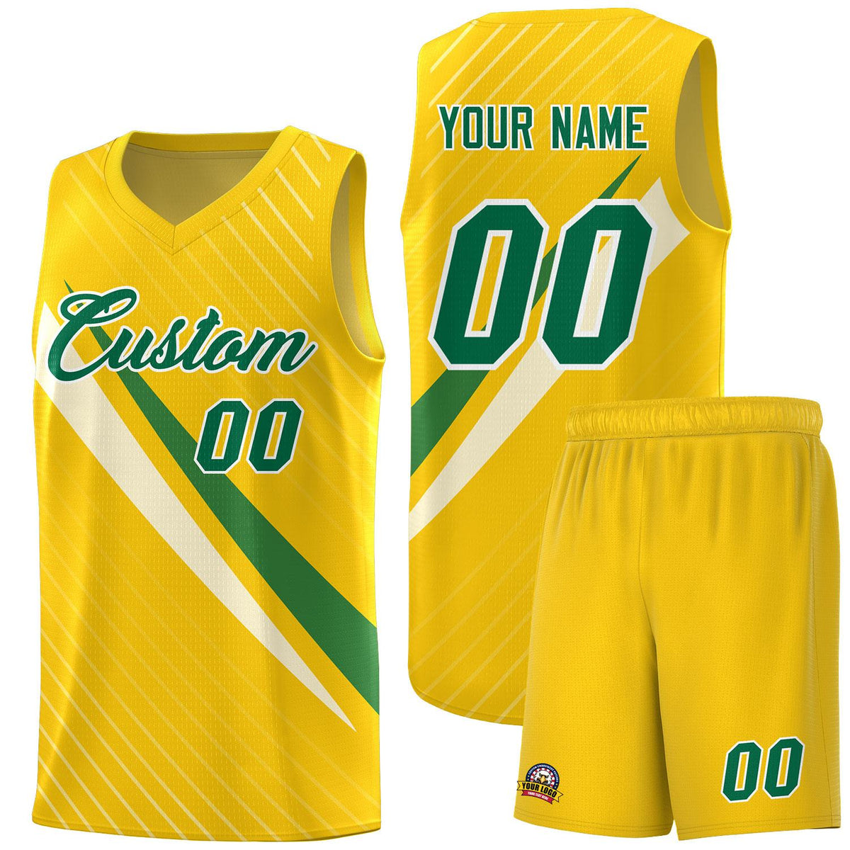 Custom Gold Diagonal Pinstripe Pattern Color Block Sports Uniform Basketball Jersey