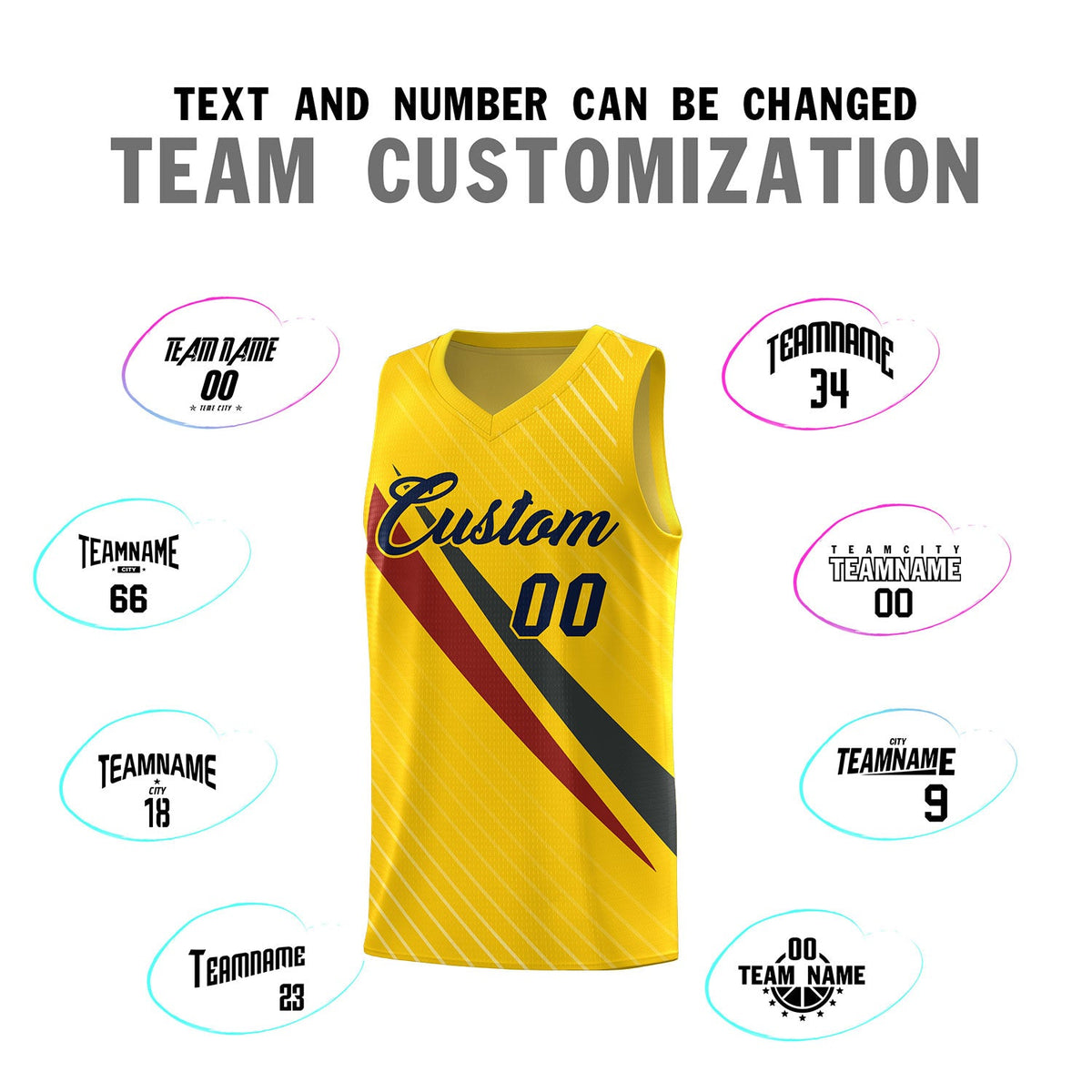 Custom Gold Diagonal Pinstripe Pattern Color Block Sports Uniform Basketball Jersey