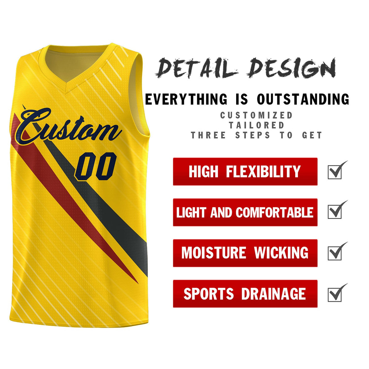 Custom Gold Diagonal Pinstripe Pattern Color Block Sports Uniform Basketball Jersey