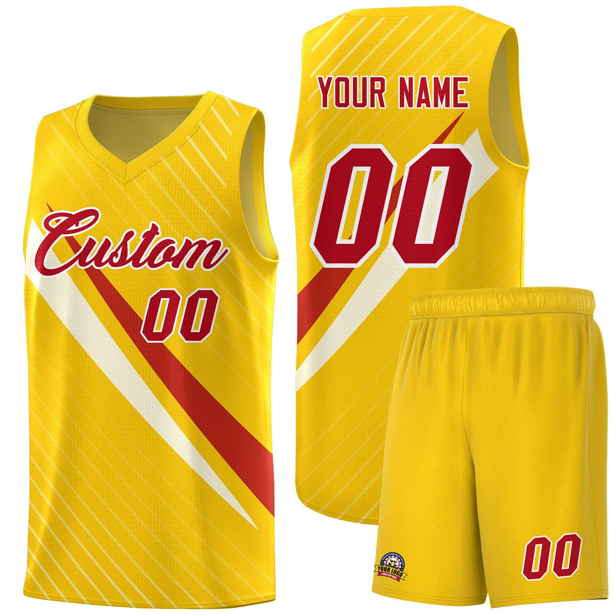 Custom Gold Diagonal Pinstripe Pattern Color Block Sports Uniform Basketball Jersey