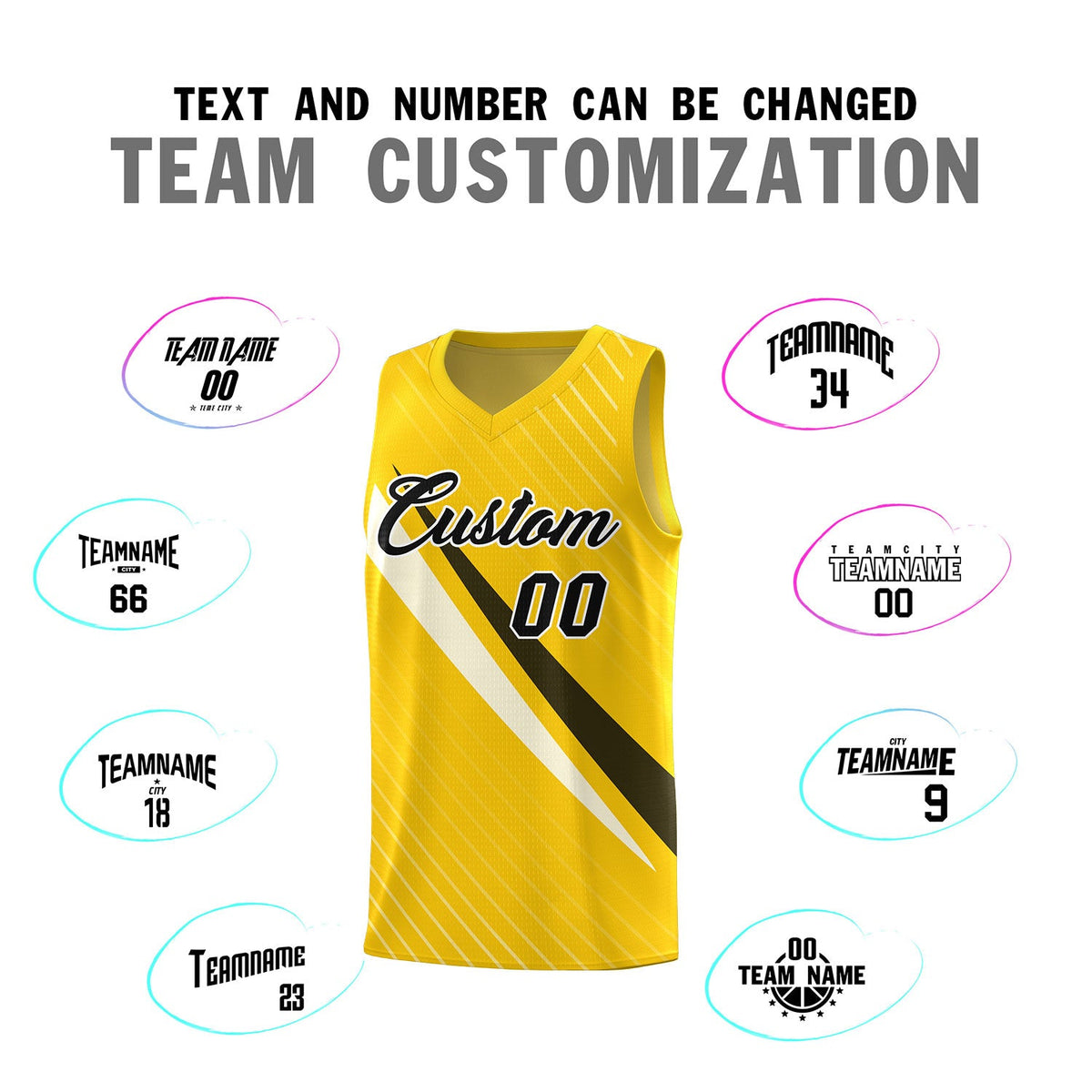 Custom Gold Diagonal Pinstripe Pattern Color Block Sports Uniform Basketball Jersey