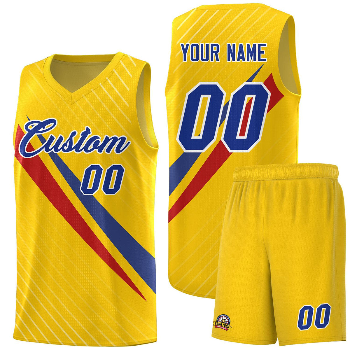 Custom Gold Diagonal Pinstripe Pattern Color Block Sports Uniform Basketball Jersey