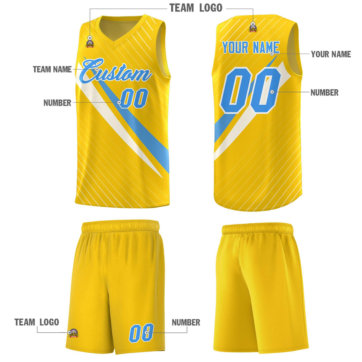 Custom Gold Diagonal Pinstripe Pattern Color Block Sports Uniform Basketball Jersey