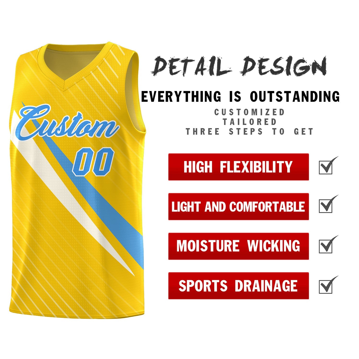 Custom Gold Diagonal Pinstripe Pattern Color Block Sports Uniform Basketball Jersey