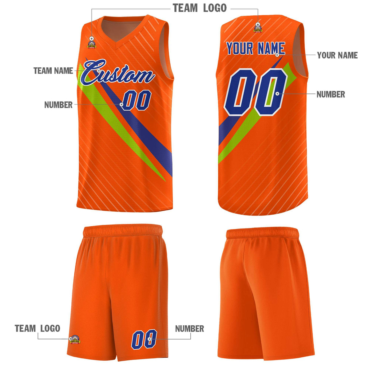 Custom Orange Diagonal Pinstripe Pattern Color Block Sports Uniform Basketball Jersey