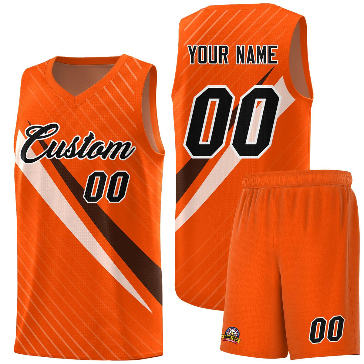 Custom Orange Diagonal Pinstripe Pattern Color Block Sports Uniform Basketball Jersey
