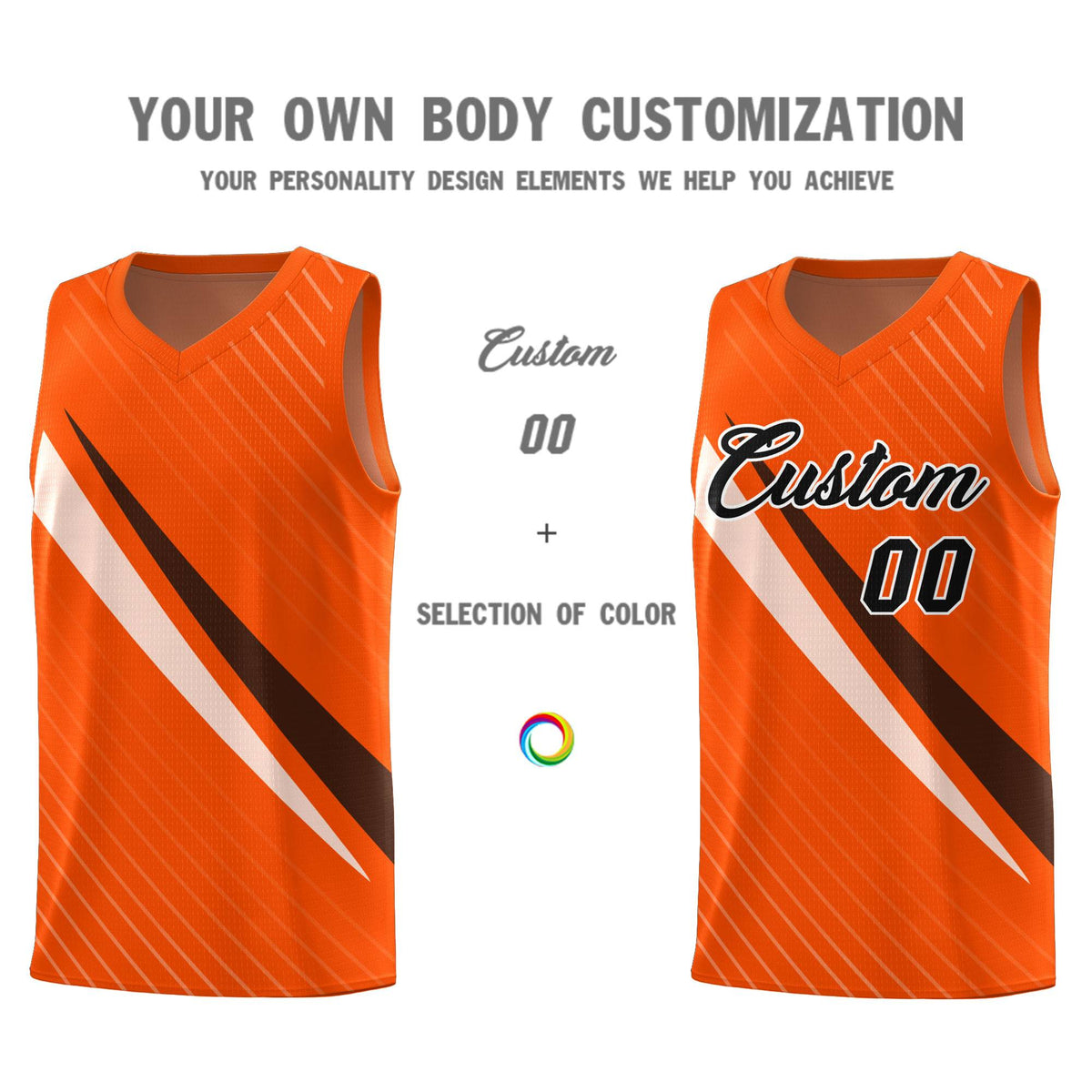 Custom Orange Diagonal Pinstripe Pattern Color Block Sports Uniform Basketball Jersey