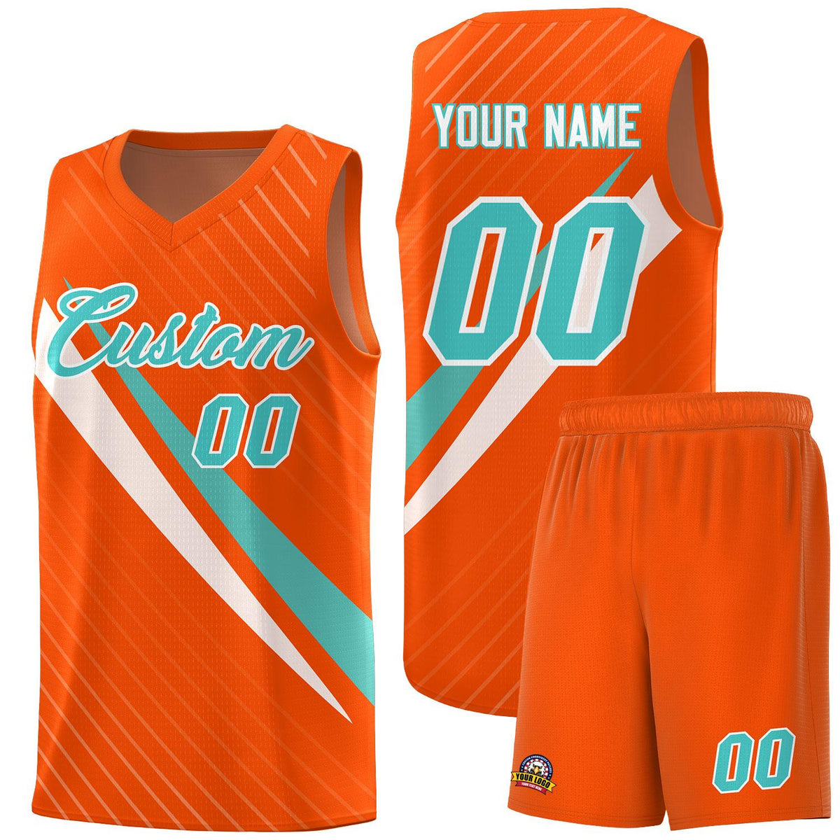 Custom Orange Diagonal Pinstripe Pattern Color Block Sports Uniform Basketball Jersey